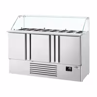 Pult za pripremu salate PREMIUM PLUS - 1460 mm - 3 vrata - s ravnom staklenom nadogradnjom za 9x GN 1/3 & 6x GN 1/6