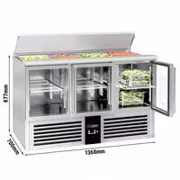 Pult za pripremu salate PREMIUM - 1368 mm - 368 l - 3 staklena vrata - s ugradnim ležištem za GN 1/1 i poklopac od nehrđajućeg čelika