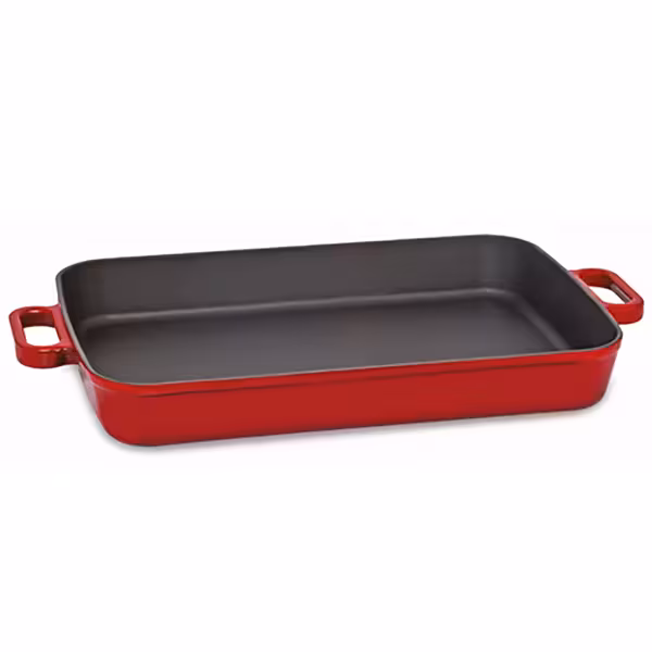 Döküm Dikdörtgen Rosto ve Fırın Tepsi - 300x220mm - Yükseklik: 60mm - Kırmızı - İndüksiyon Uyumlu