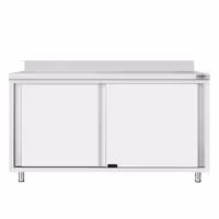 طاولة عمل ستانلس ستيل ECO - 1600x700mm - مع أبواب منزلقة - مع حاجز خلفي