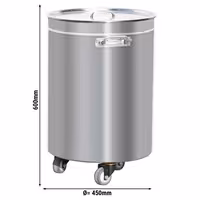 Balde do lixo - com tampa push - 95L - 460x610x720mm - com rodas - fecho suave - Aço inoxidável