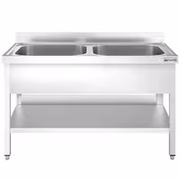 Grovdiskbänk i rostfritt stål PREMIUM - 1600x700 mm - med underhylla - 2 hoar - extra djup ho - med stänkskydd