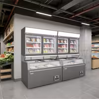 Wyspa mroźnicza do supermarketów – 1454 mm – 402 L – z 2 drzwiami przesuwnymi – szara