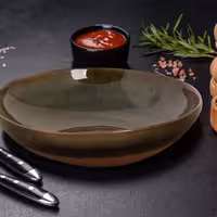 (6 adet) WISTERIA - Çukur Tabak Yuvarlak - Stoneware, Ø220mm, Yeşil / Bej