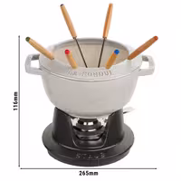 STAUB | Cast Iron Fondue Set – Ø 20 cm - White Truffle - 6 Forks, Burner, Board