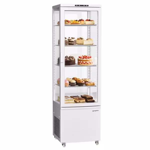 4-Sided Glass Display Fridge - 235L - 515mm - Double glazing - square - with 4 shelves - 1 glass door front - White