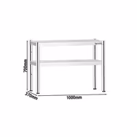 Pöytähylly - ruostumattomasta teräksestä - 2 tasoa - 1000x370 mm - korkeussäädettävä