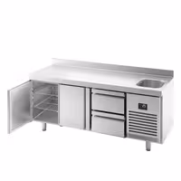 Mostrador refrigerado PREMIUM PLUS - 1960x600mm - de trabajo con fregadero - 2 puertas y 2 cajones (bloque 2x1/2) - encimera con alzaprinas - 385 l