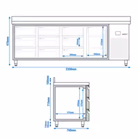 Commercial Counter Fridge PREMIUM - 2330x700mm - with 1 door - 9 drawers - with upstand - capacity 632 litres