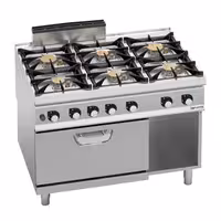 Plinski štednjak - Linija 900 - 1200x900x1060 mm - 60 kW - 6 plamenika - samostojeći - s plinskom pećnicom statičnom - 7,8 kW - GN 2/1