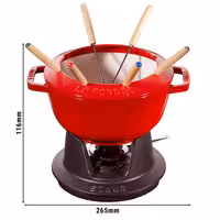 STAUB | Cast Iron Fondue Set – Ø 20 cm - Cherry Red - 6 Forks, Burner, Board