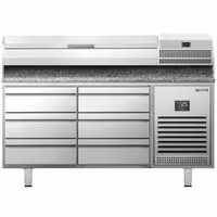 Pizzakühltisch Premium PLUS - 1490x700mm - mit 6 Schubladen - inkl. Kühlaufsatzvitrine - 6x GN 1/4
