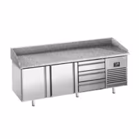 Stół chłodniczy do pizzy PREMIUM PLUS - 1980x1139mm - z blatem granitowym - 2‑drzwiowy, 3 szuflady