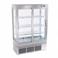 4-Sided Glass Display Fridge - 855L - 1320mm - Double glazing - square - with 3 glass shelves - 2 sliding glass doors - Silver