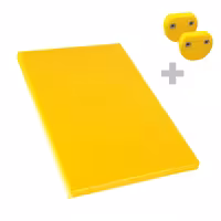 Vágódeszka - 250x400 mm - Vastagság: 20 mm - HACCP - polietilén - sárga - csúszásgátló stoplikkal - mosogatógépben mosható