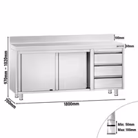 خزانة قاعدية ستانلس ستيل PREMIUM - 1800x700mm - أبواب منزلقة - مع حاجز خلفي