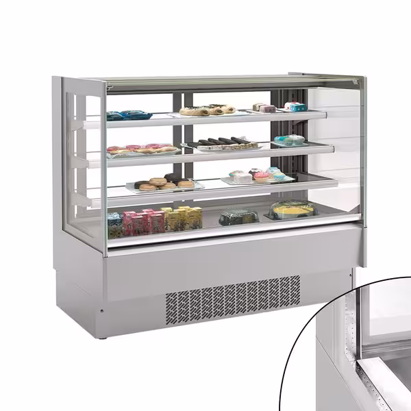 Commercial cake display fridge - 365L - 1250mm - Double glazing - with 3 adjustable shelves - rear sliding doors