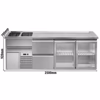 Direct Draw Beer Dispenser / Kegerator 2 Glass Doors + 2 Drawers PREMIUM – 2 sinks left - 2500×700 mm - 3 drip trays