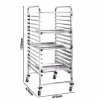 Inox kolica s vodilicama za pekarske plehove - za 15 plehova 600x400 mm - kotači Ø 125 mm (2 s kočnicom)