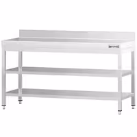 طاولة عمل ستانلس ستيل PREMIUM - 2000x600mm - مع رف سفلي & حاجز خلفي & رف وسطي & تدعيم