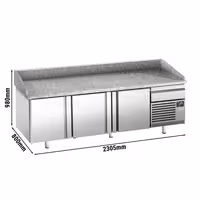 Table réfrigérée à pizza Premium PLUS - 2305 x 800 mm - avec 3 portes & 1 tiroir