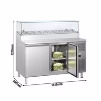 Stół przygotowawczy ECO – 1510 mm – z 2 drzwiami – z nadstawką szklaną na 8x GN 1/3