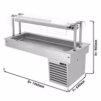 Ugradno rashladno korito - 1460 mm - od +2 do +8 °C - 4x GN 1/1 - 390 W - sa zaštitnim staklom