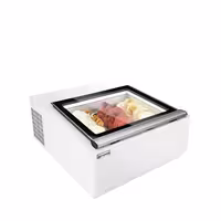 Countertop Ice Cream Display Freezer - 670mm - Static cooling - for 3 x 5 litres Napoli pans - White - hinged glass lid
