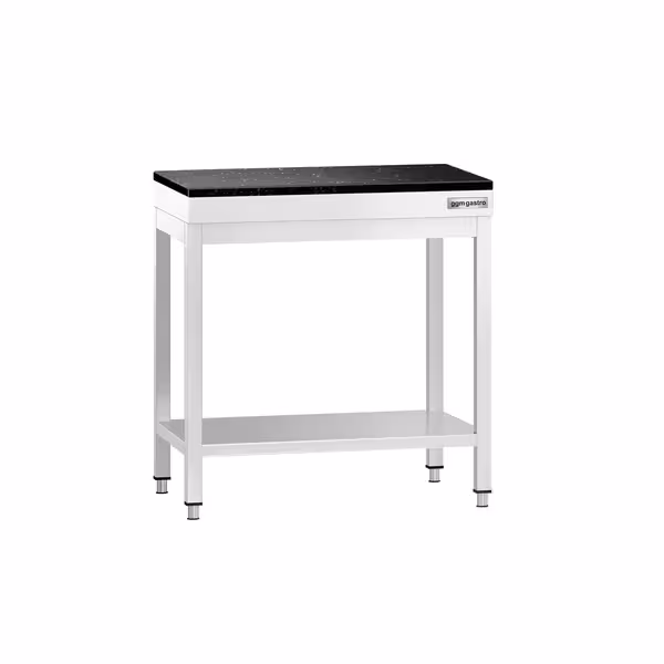 Rozsdamentes acél munkaasztal PREMIUM - 600x600 mm - alsó polccal - gránit munkalappal