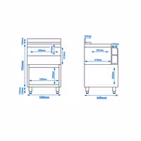 Koktel stanica - inox - 600x600 mm - s 3 hladna bazena s odvodom & Šipka za čuvanje boca