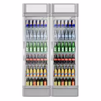 (2 pcs) Commercial Beverage Display Fridge - 1190mm - 694 Litres - with 2 hinged glass doors - LED lighting - digital controller with temperature display - Grey - Temperature range 2 to 10 °C