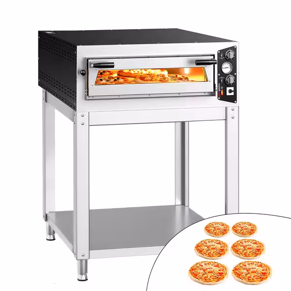 Electric Deck Pizza Oven - Single Deck - Refractory Stone Deck - 6 x Ø 35cm (13.8") - Mechanical Controls - up to 450°C - incl. Base frame