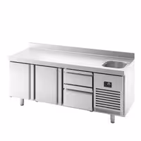 Mostrador refrigerado PREMIUM PLUS - 1960x600mm - de trabajo con fregadero - 385 l - refrigeración ventilada - con alzatina
