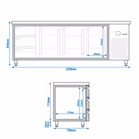 Commercial Counter Fridge PREMIUM - 2330x700mm - with 3 doors - 3 drawers - capacity 632 litres
