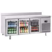 Stół chłodniczy barowy do napojów Premium PLUS – 1960 x 600 mm – z 3 drzwiami szklanymi i rantem