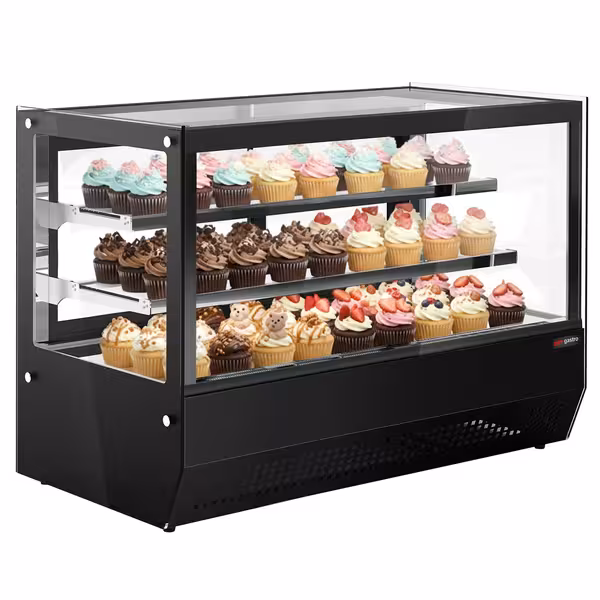 Pöytämallinen kylmävitriini - 160 l - 900 mm - kaksinkertainen lasi - 2 lasiovea - 2 hyllyä - liukuovet - musta