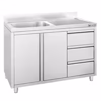 Sudoper s ormarićem - inox - 1200 x 600 mm - 3 ladice - s 1 koritom - korito lijevo