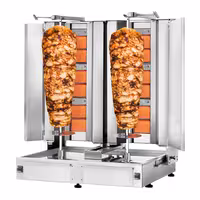 Gas Doner Kebab Grill (Shawarma/Gyros) - Twin x 3 Burner - up to 80kg - 19.5kW - Countertop - incl. 2 splash guards & 2 double doors