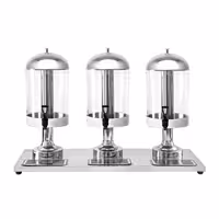 Juice Dispenser - 3x polycarbonate tanks with tap & ice inserts - 24 Litres - Stainless steel - incl. drip tray