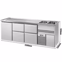 Direct Draw Beer Dispenser / Kegerator PREMIUM – 1-Door – 2 Right Sinks, 4 Cooled Drawers – 2500×700 mm