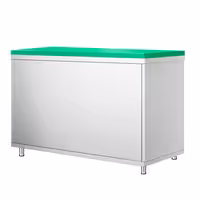 Arbetskåp i rostfritt stål PREMIUM - 1200x600 mm - med 2 skjutdörrar - inkl. skärbräda grön