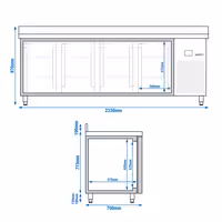 Rashladni pult PREMIUM - 2330x700 mm - 632 l - Ventilirano hlađenje - s 4 vrata - Podignuti rub