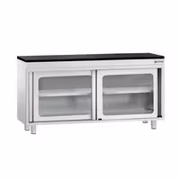 Rozsdamentes acél munkaszekrény PREMIUM – 1600x700 mm – tolóüvegajtóval – gránit munkalapmal