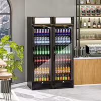 (2 unid) Frigorífico expositor de bebidas - 1190mm - 694L - com 2 portas de batente em vidro & painel publicitário iluminado - com indicação/painel digital de temperatura - Preto