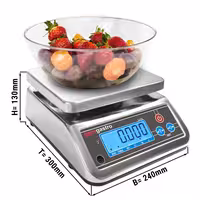 Digital köksvåg Professionell - 6 kg/2 g - vågplattform 190x230 mm - vattentät IP67 - rostfri vågplattform - uppladdningsbar - tare-funktion