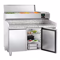 Stół chłodniczy do pizzy PREMIUM - 1500x800mm - z blatem granitowym - 2‑drzwiowy - z nadstawką chłodniczą - 7x GN 1/4