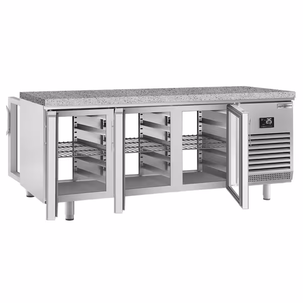 Aukstuma galds PREMIUM PLUS - 2185x800 mm - 610 l - ar 6 stikla durvīm - Dubultais stikls - granīta darba virsma