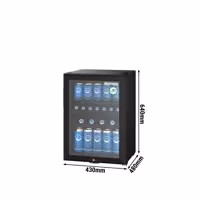 GASTRO-COOL | Chłodziarka minibarowa – 430 mm – 62 L – od +2 do +10 °C – z 1 drzwiami szklanymi – czarna