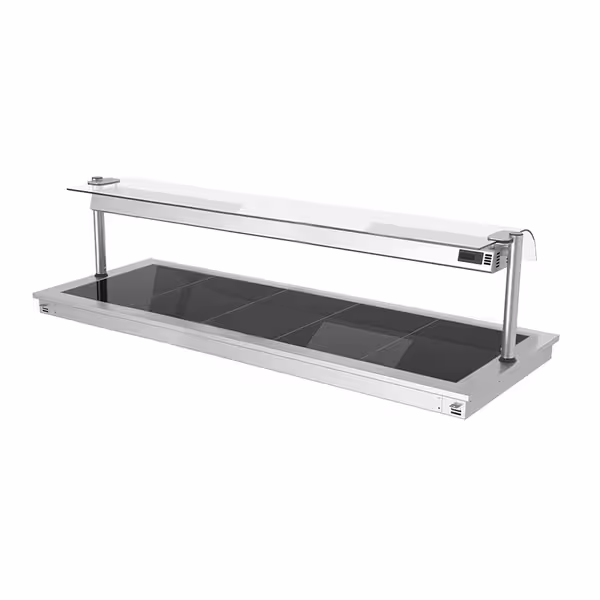 Inbyggd värmeplatta i rostfritt stål - drop-in - 1785 mm - 5x GN 1/1 - 2,25 kW - med hygienskydd i glas