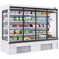 Přístěnný chladicí regál - 2 580 mm - 1 605 l - s 4 skleněnými křídlovými, s dvojitým zasklením & 4 policemi - bílá